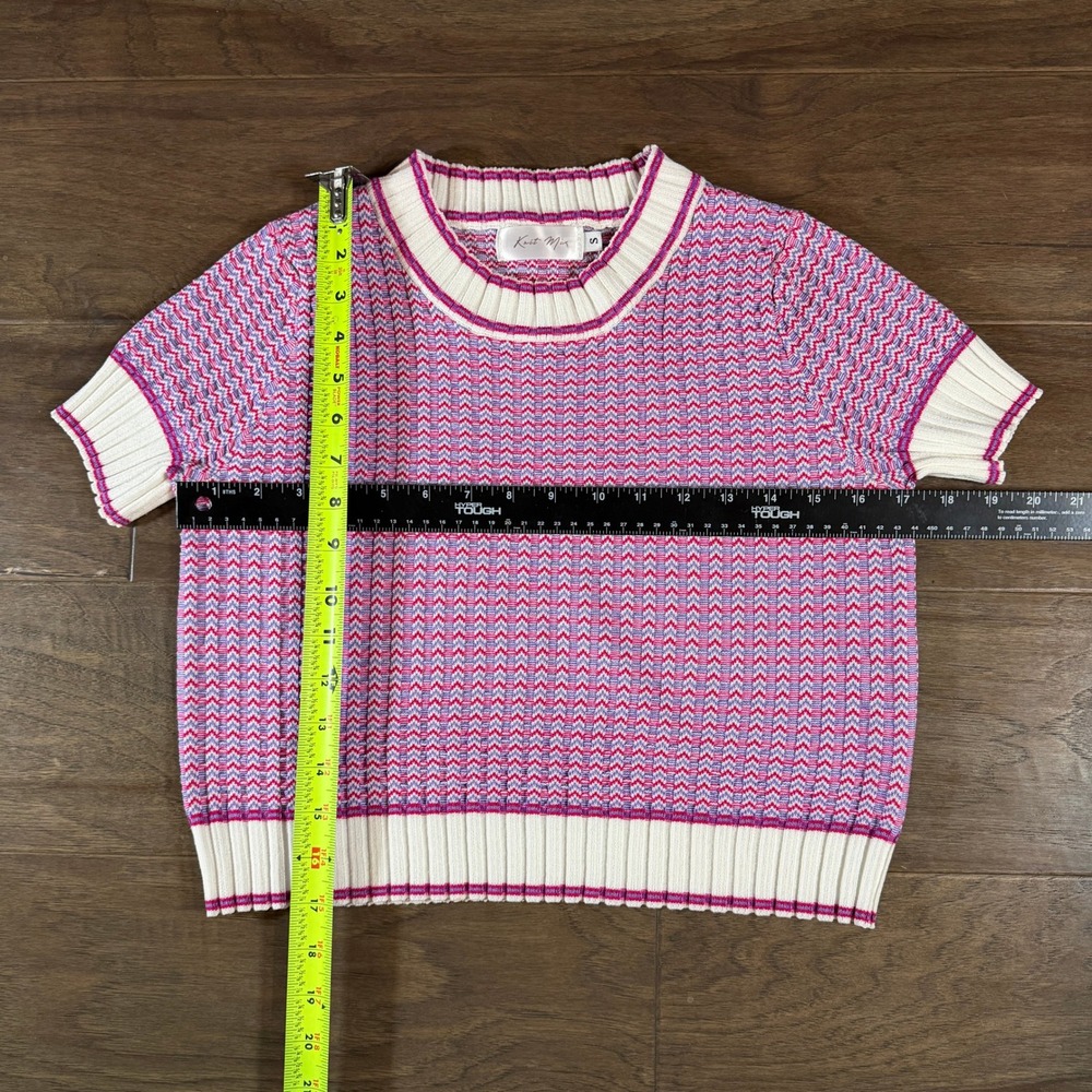 Knit Mix Womens Short Sleeve Chevron Sweater Top Pink Purple White Size S - Picture 4 of 6